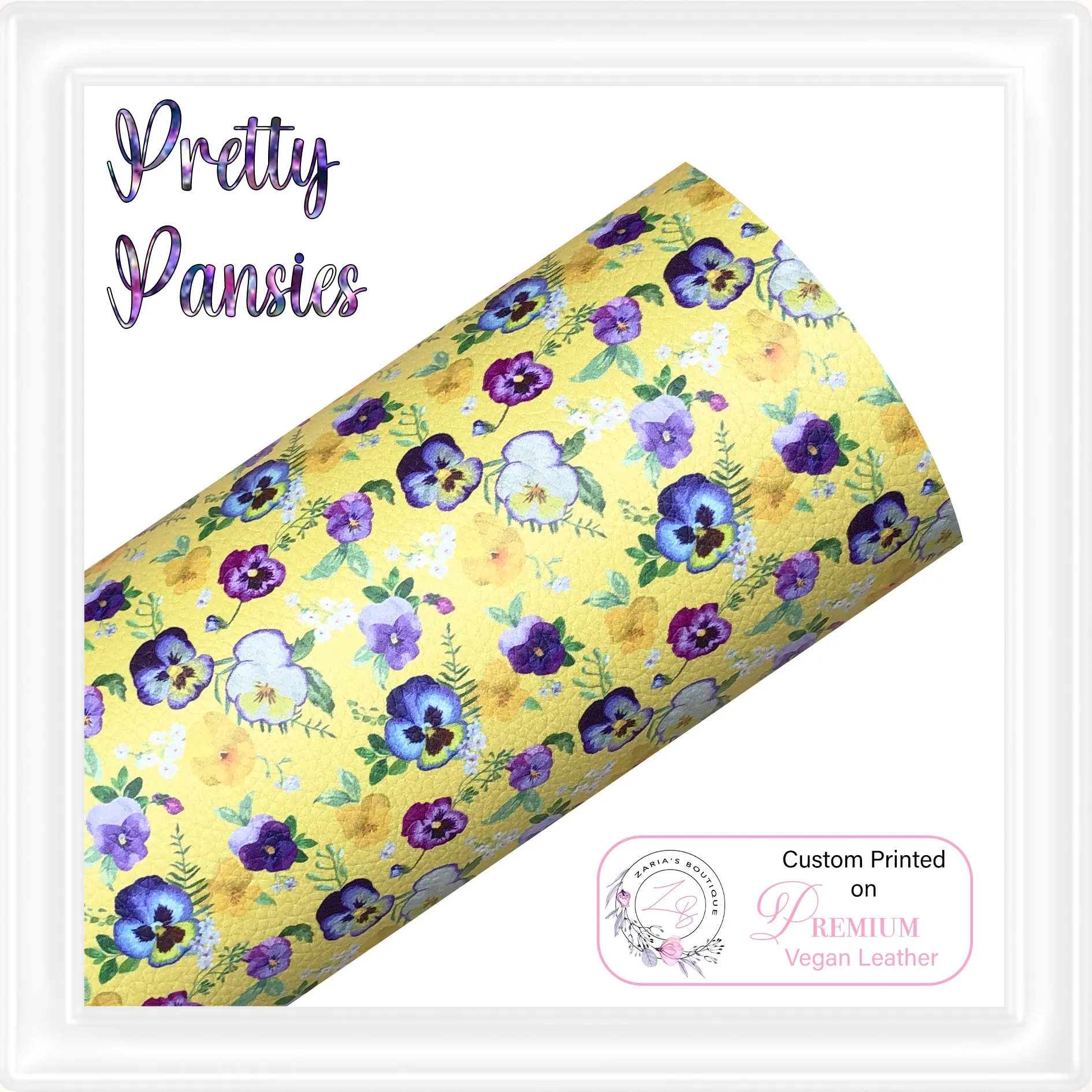 ⋅ Pretty Pansies ⋅ Custom Vegan Faux Leather ⋅ Sheets Or Rolls!