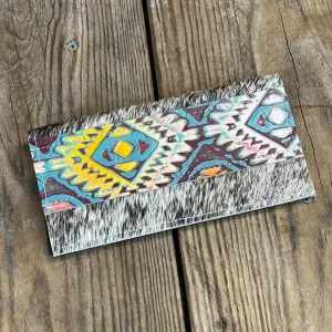 075 Checkbook Cover - Brindle w/ Rainbow Aztec
