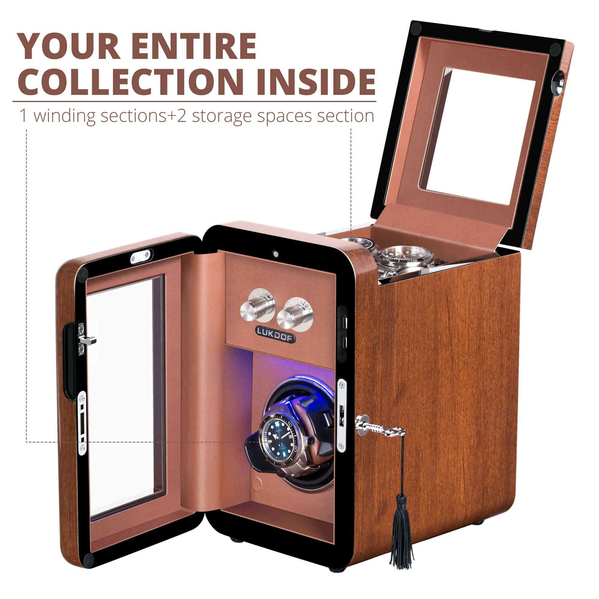 1 2 Walnut Wood Automatic Watch Winder, LUKDOF