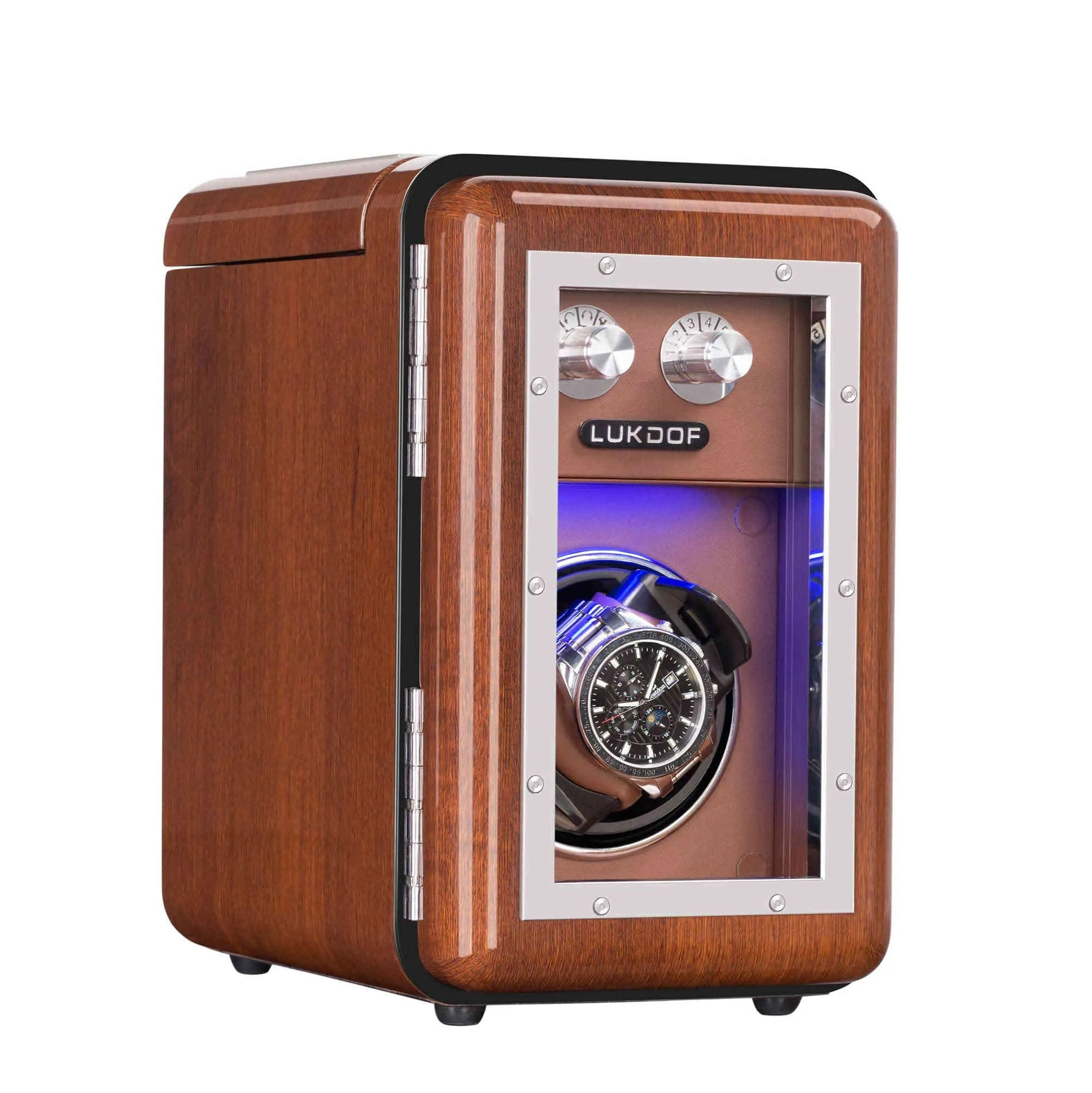 1 2 Walnut Wood Automatic Watch Winder, LUKDOF