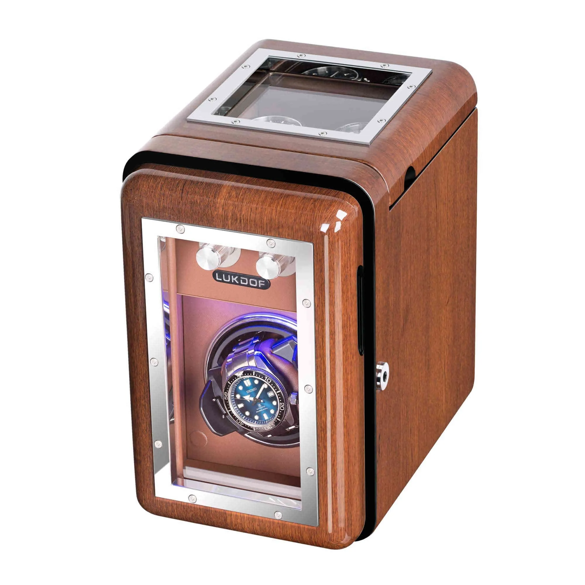 1 2 Walnut Wood Automatic Watch Winder, LUKDOF