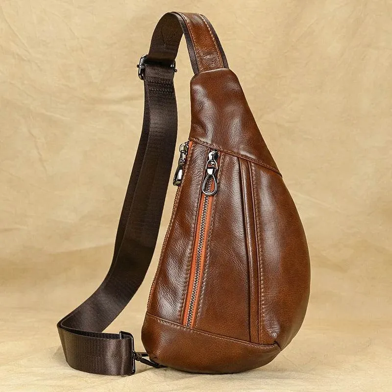 100% Genuine Leather Sling Bag Messenger Bag for Men Black