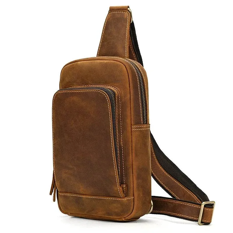 100% Genuine Leather Sling Bag Messenger Bag for Men Black