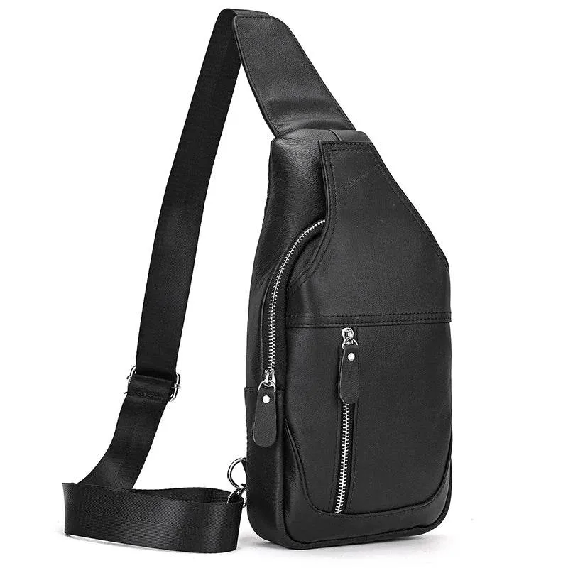 100% Genuine Leather Sling Bag Messenger Bag for Men Black