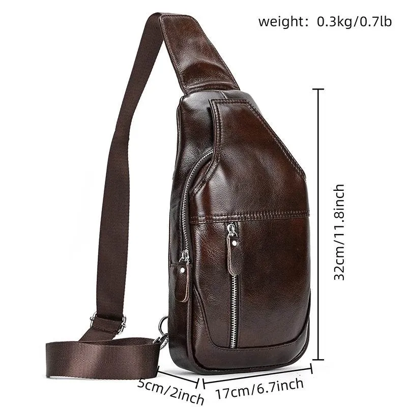 100% Genuine Leather Sling Bag Messenger Bag for Men Black