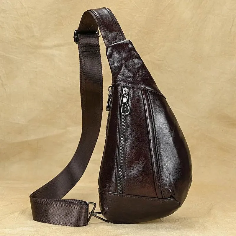 100% Genuine Leather Sling Bag Messenger Bag for Men Black