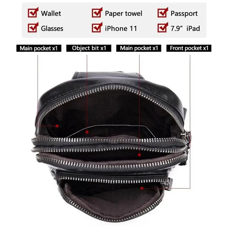 100% Genuine Leather Sling Bag Messenger Bag for Men Black