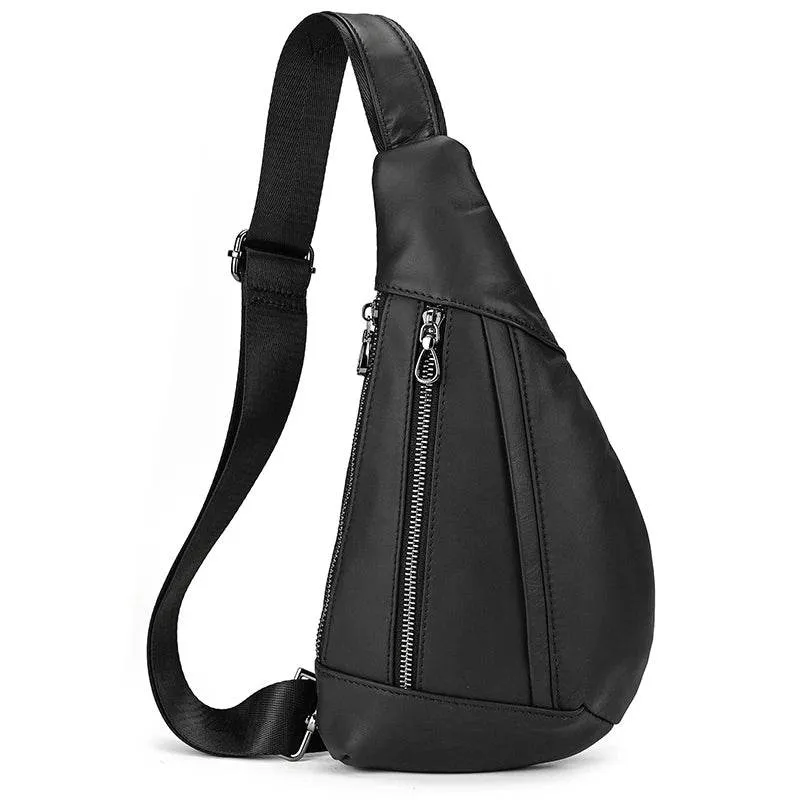 100% Genuine Leather Sling Bag Messenger Bag for Men Black