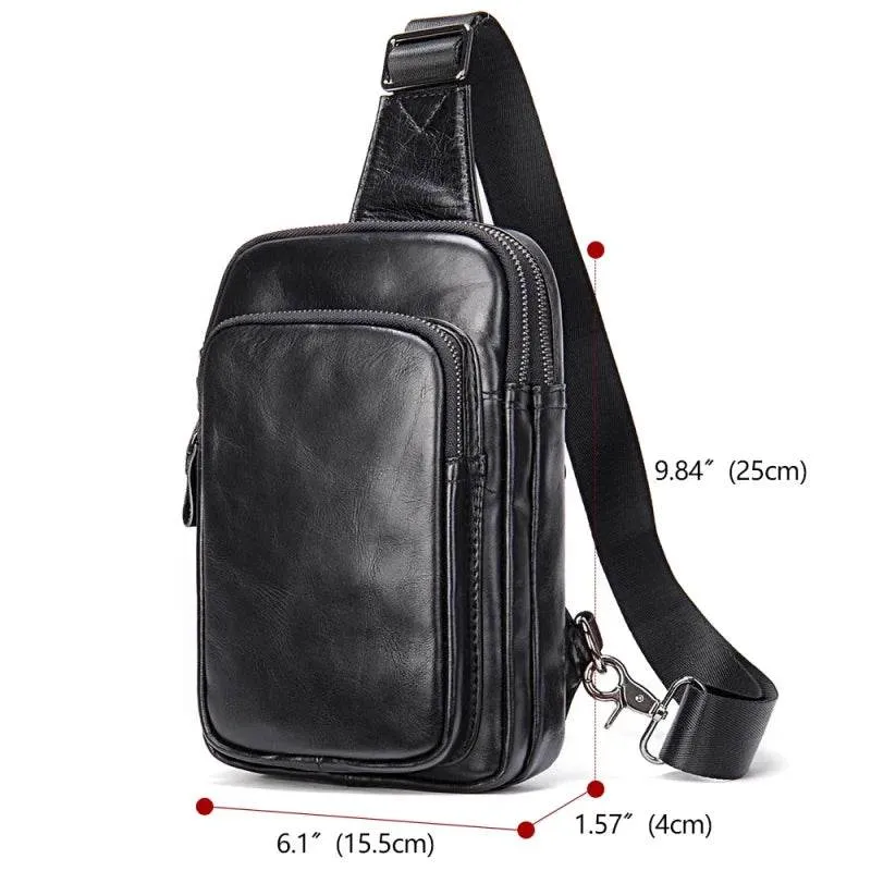 100% Genuine Leather Sling Bag Messenger Bag for Men Black