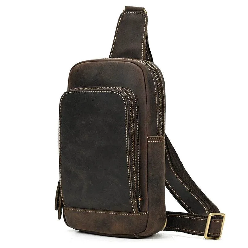 100% Genuine Leather Sling Bag Messenger Bag for Men Black