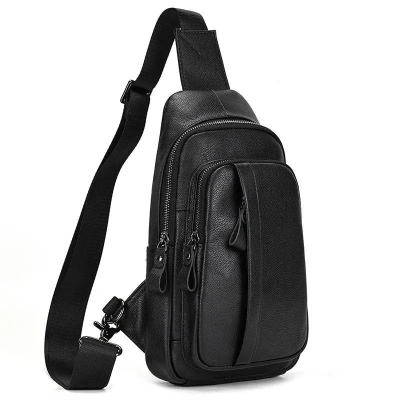 100% Genuine Leather Sling Bag Messenger Bag for Men Black