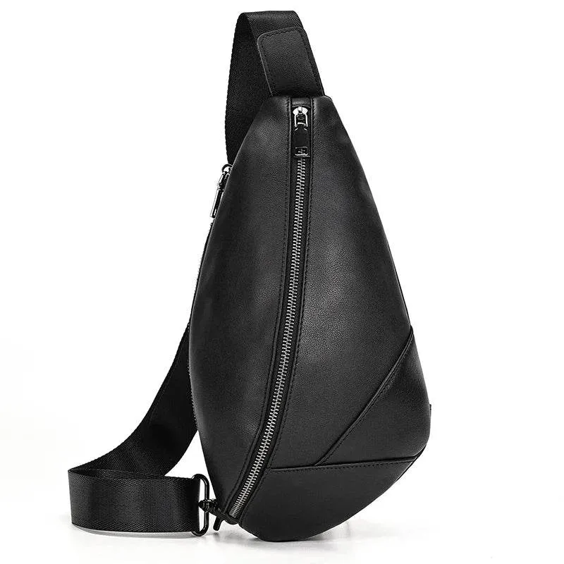 100% Genuine Leather Sling Bag Messenger Bag for Men Black