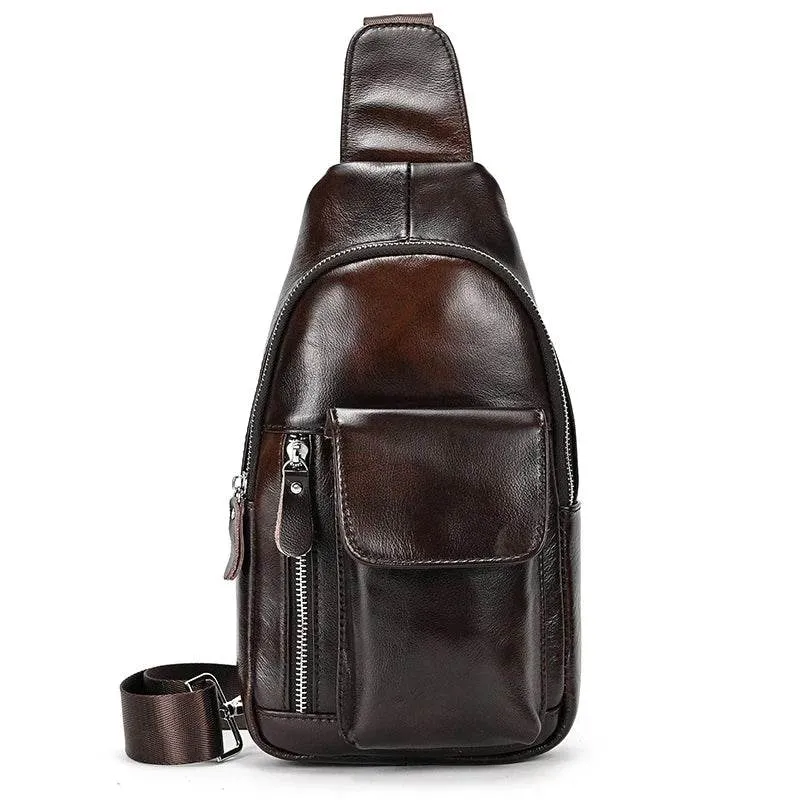 100% Genuine Leather Sling Bag Messenger Bag for Men Black