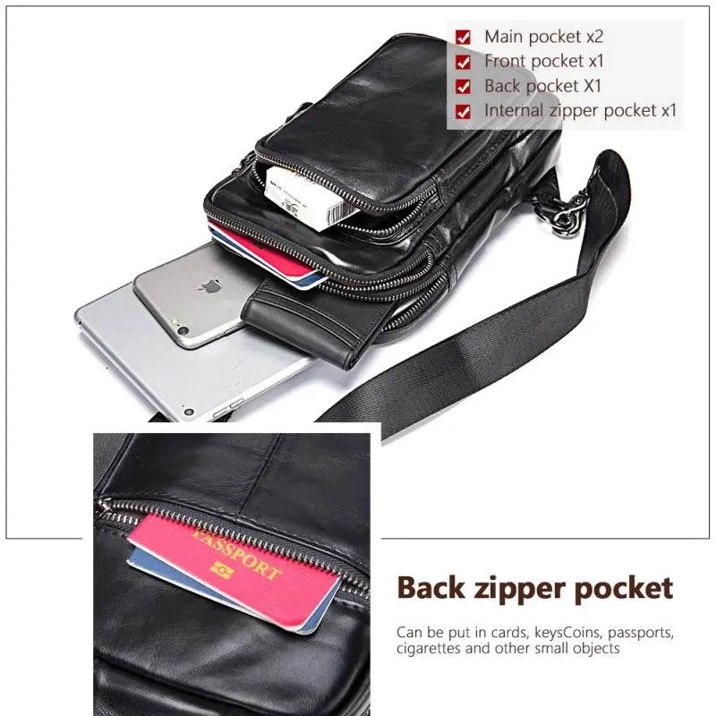 100% Genuine Leather Sling Bag Messenger Bag for Men Black