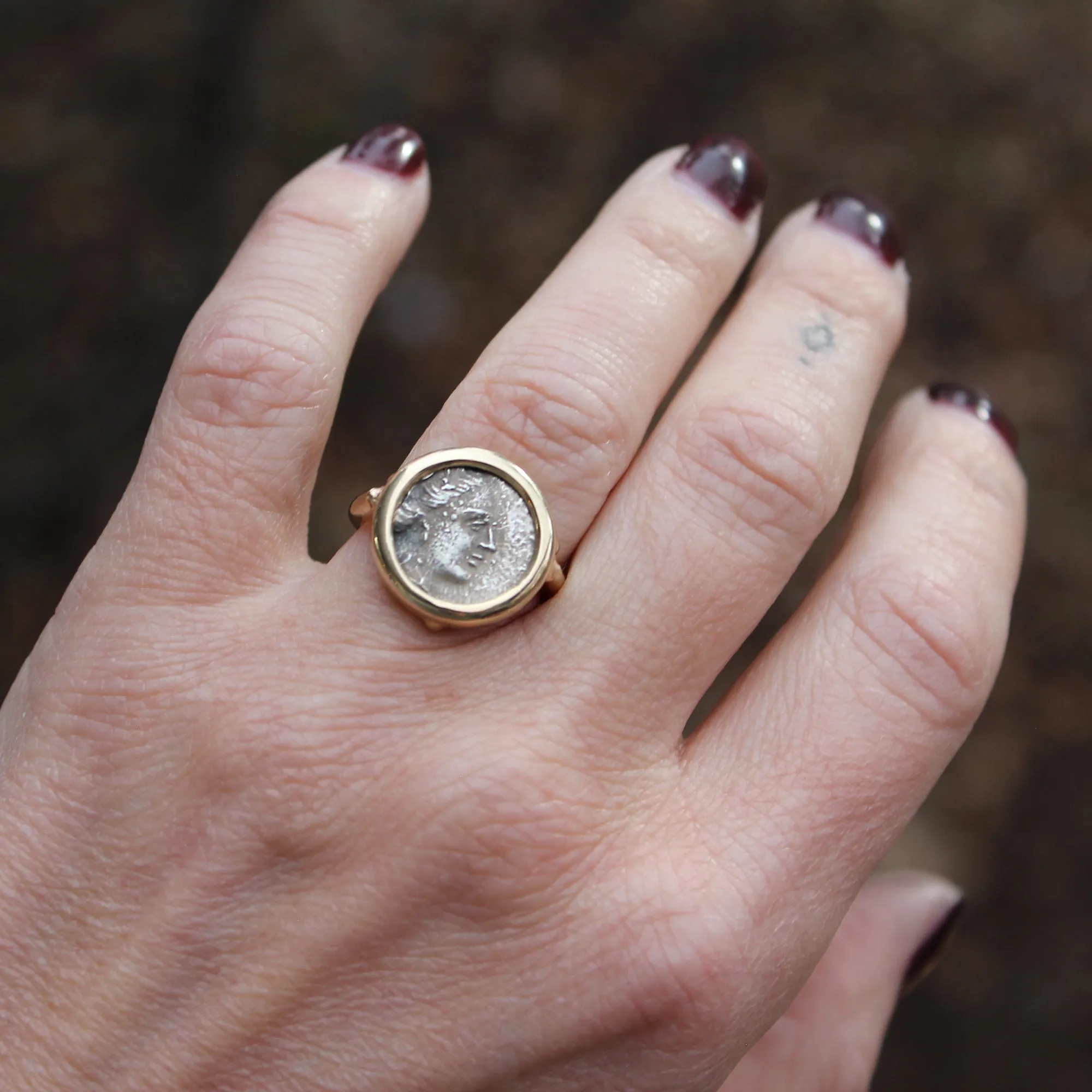14k Gold   Sterling Ancient Greek Coin Ring