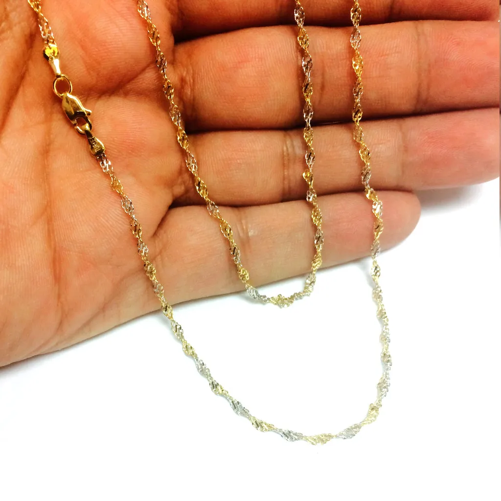 14K Two-Tone Yellow and White Gold 2MM Singapore Necklace