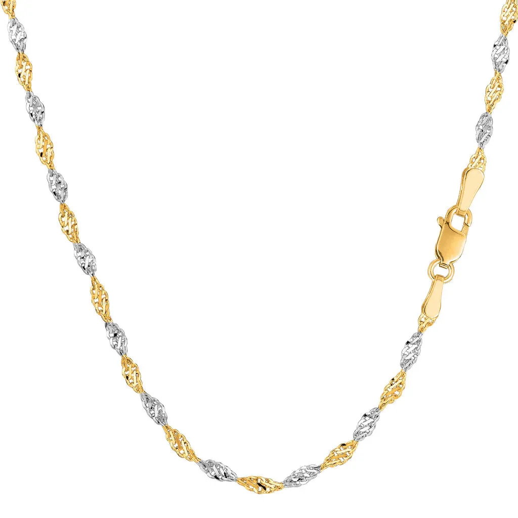 14K Two-Tone Yellow and White Gold 2MM Singapore Necklace