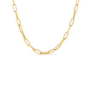 18K DESIGNER GOLD ALTERNATING POLISHED AND FLUTED PAPERCLIP LINK 17 INCH CHAIN - 18K Yellow Gold