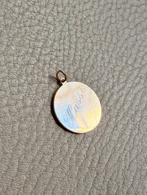 18k gold vintage charm or pendant - Hasse Etched Medallion