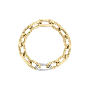 18K YELLOW DESIGNER GOLD ALTERNATING AND DIAMOND PAPERCLIP LINK BRACELET