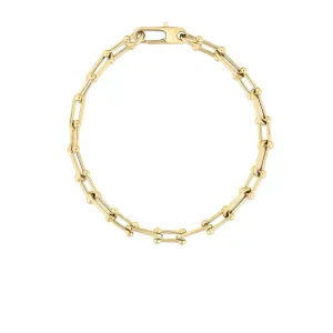 18K YELLOW DESIGNER GOLD ALTERNATING BEADED END & PAPERCLIP LINK BRACELET