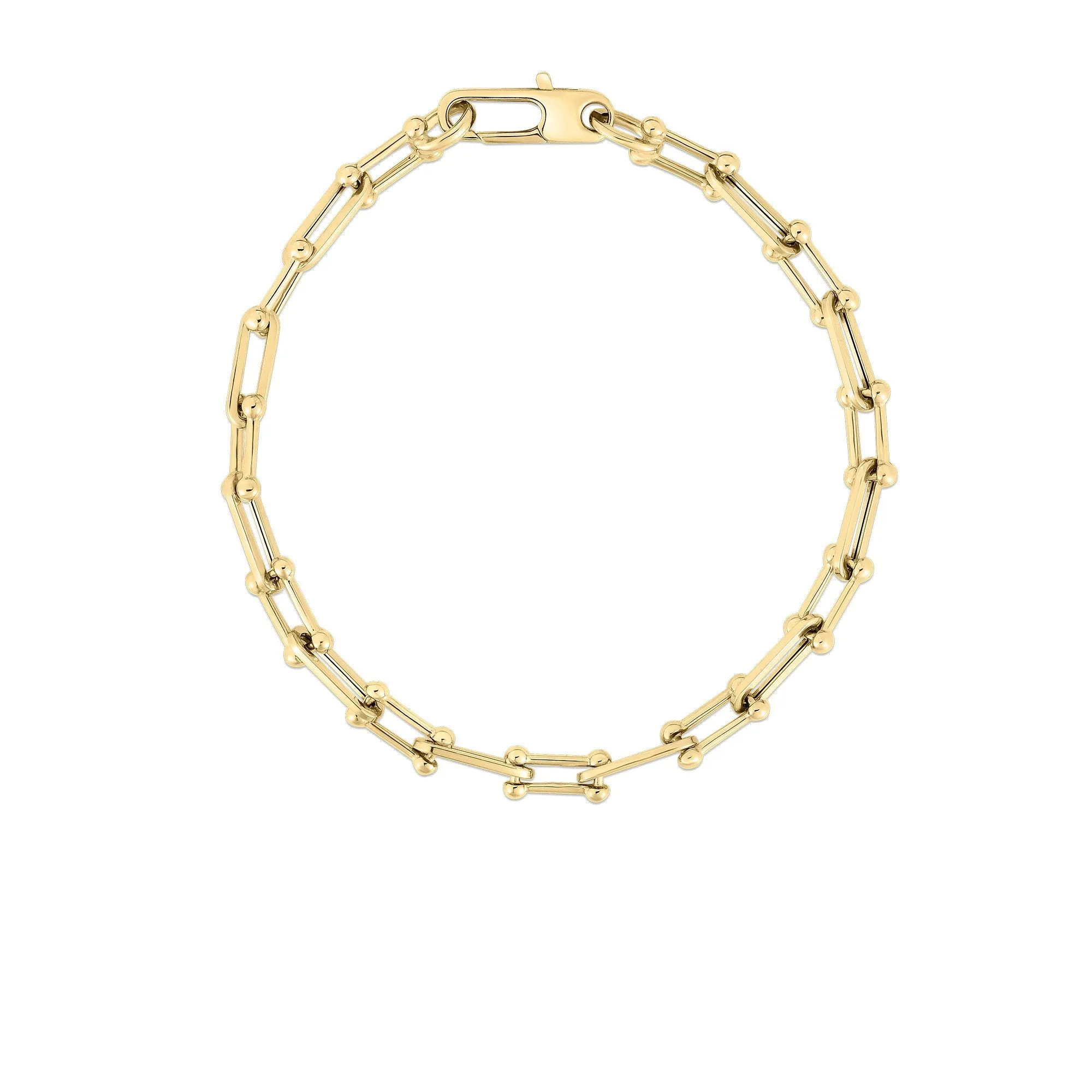 18K YELLOW DESIGNER GOLD ALTERNATING BEADED END & PAPERCLIP LINK BRACELET