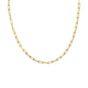 18K Yellow Gold Designer Alternating Beaded End and Paperclip Link 17 Inch Chain