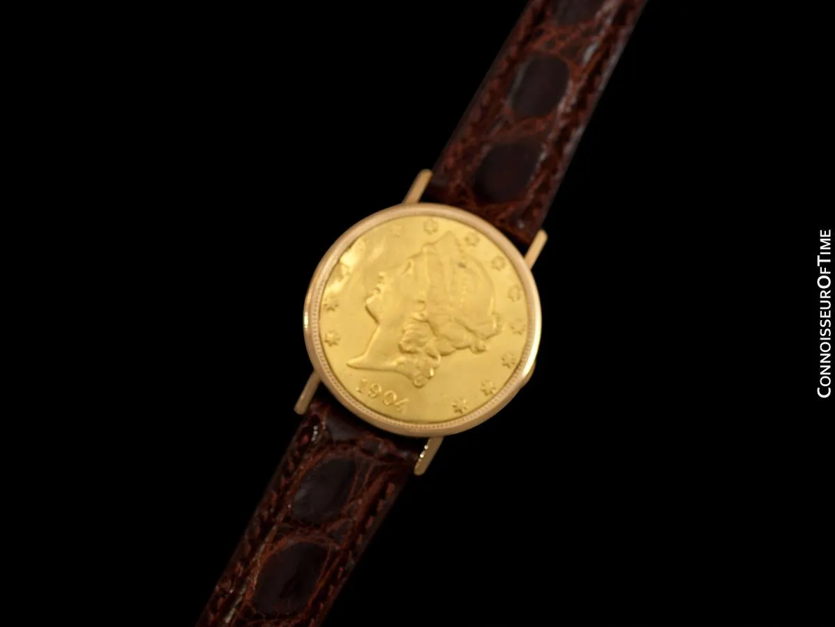 1960's Ulysse Nardin Vintage 1904 $20 Gold Double Eagle Coin Watch - 18K Gold