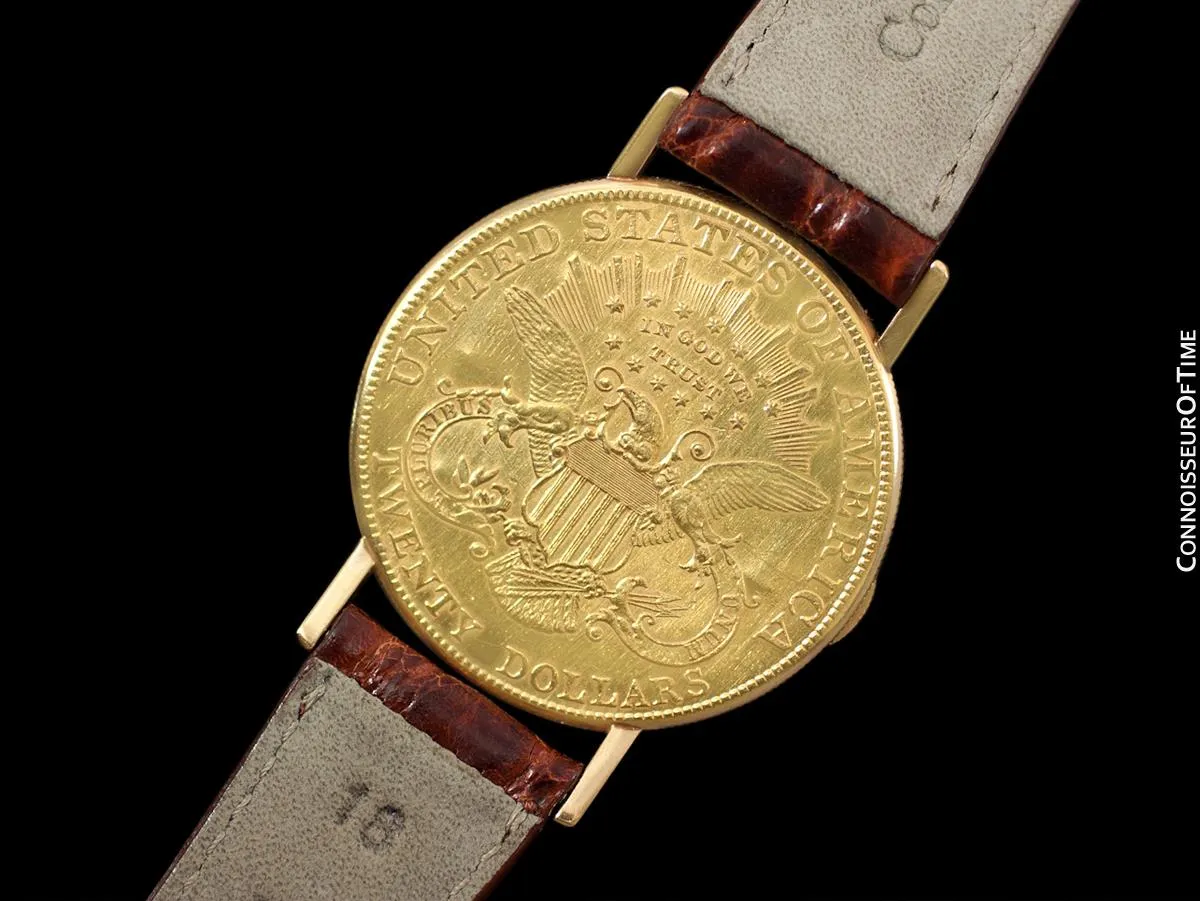 1960's Ulysse Nardin Vintage 1904 $20 Gold Double Eagle Coin Watch - 18K Gold