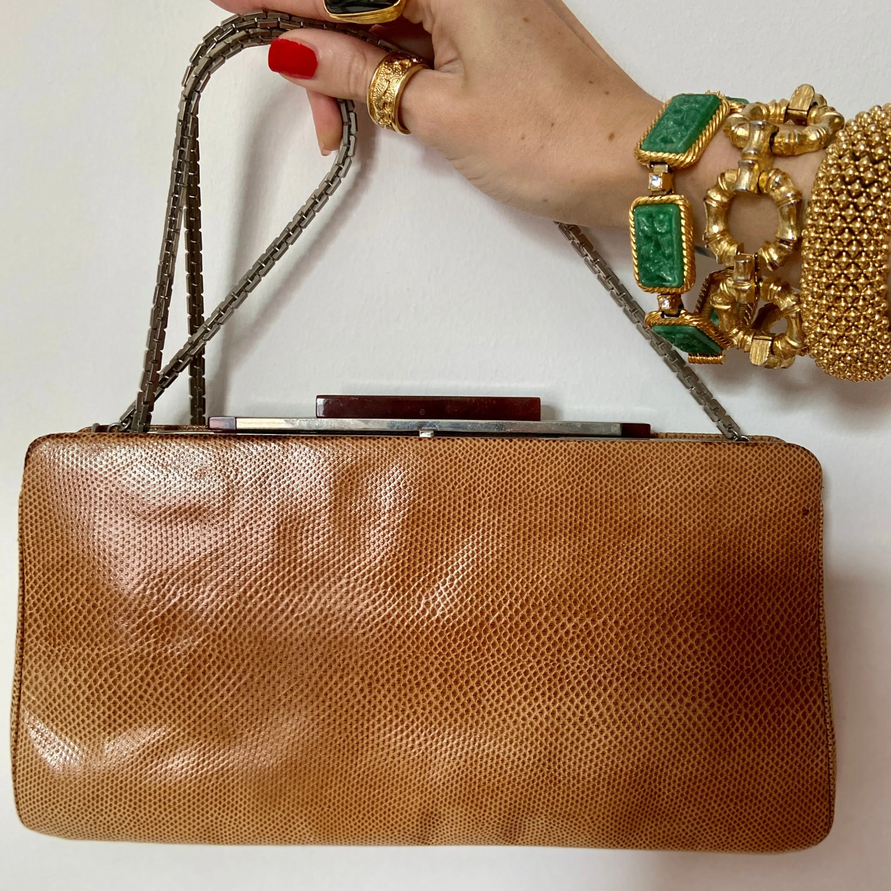1970s Judith Leiber Snake & Amber Lucite Clutch