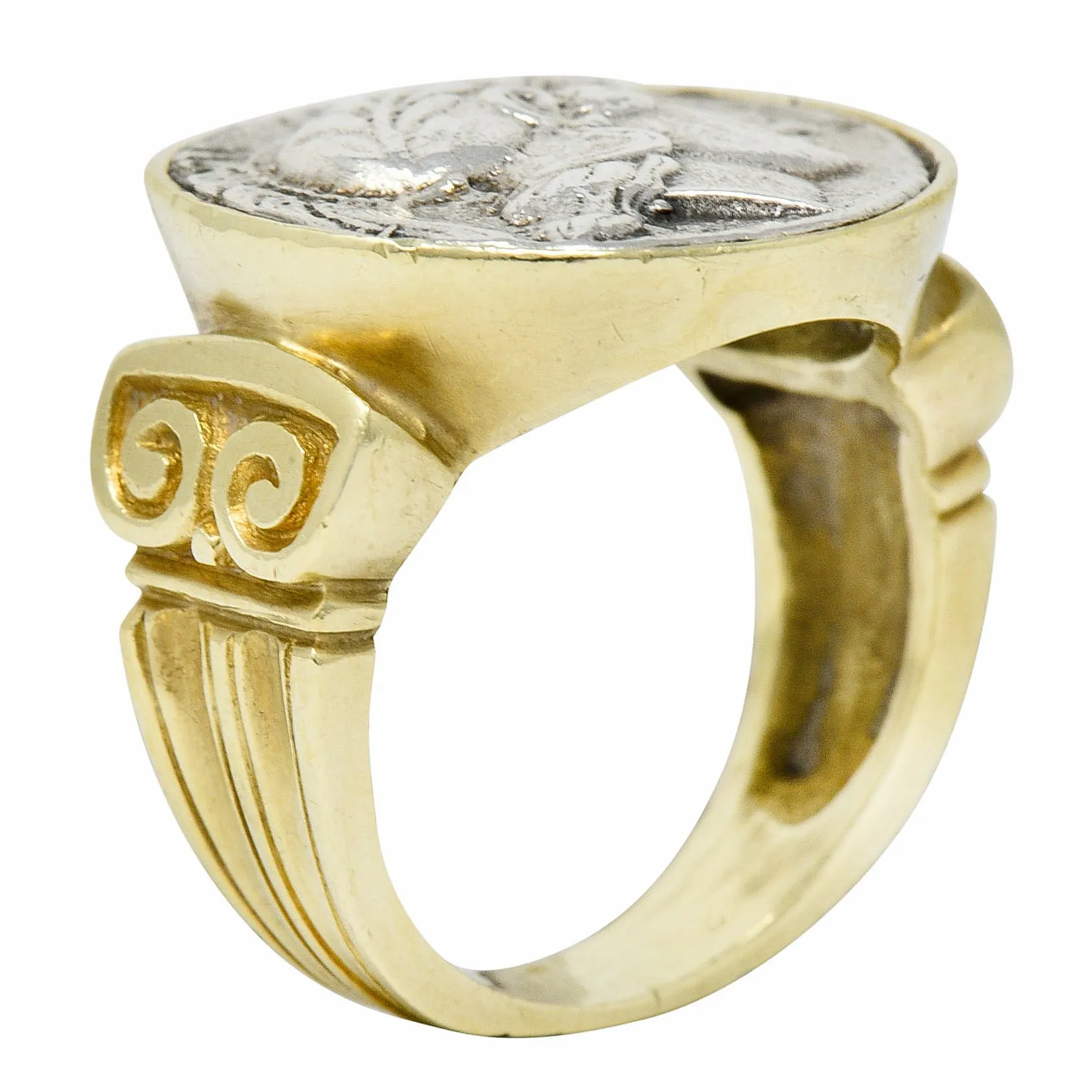 1970's Vintage Ancient Coin 18 Karat Gold Athena & Bull Ring