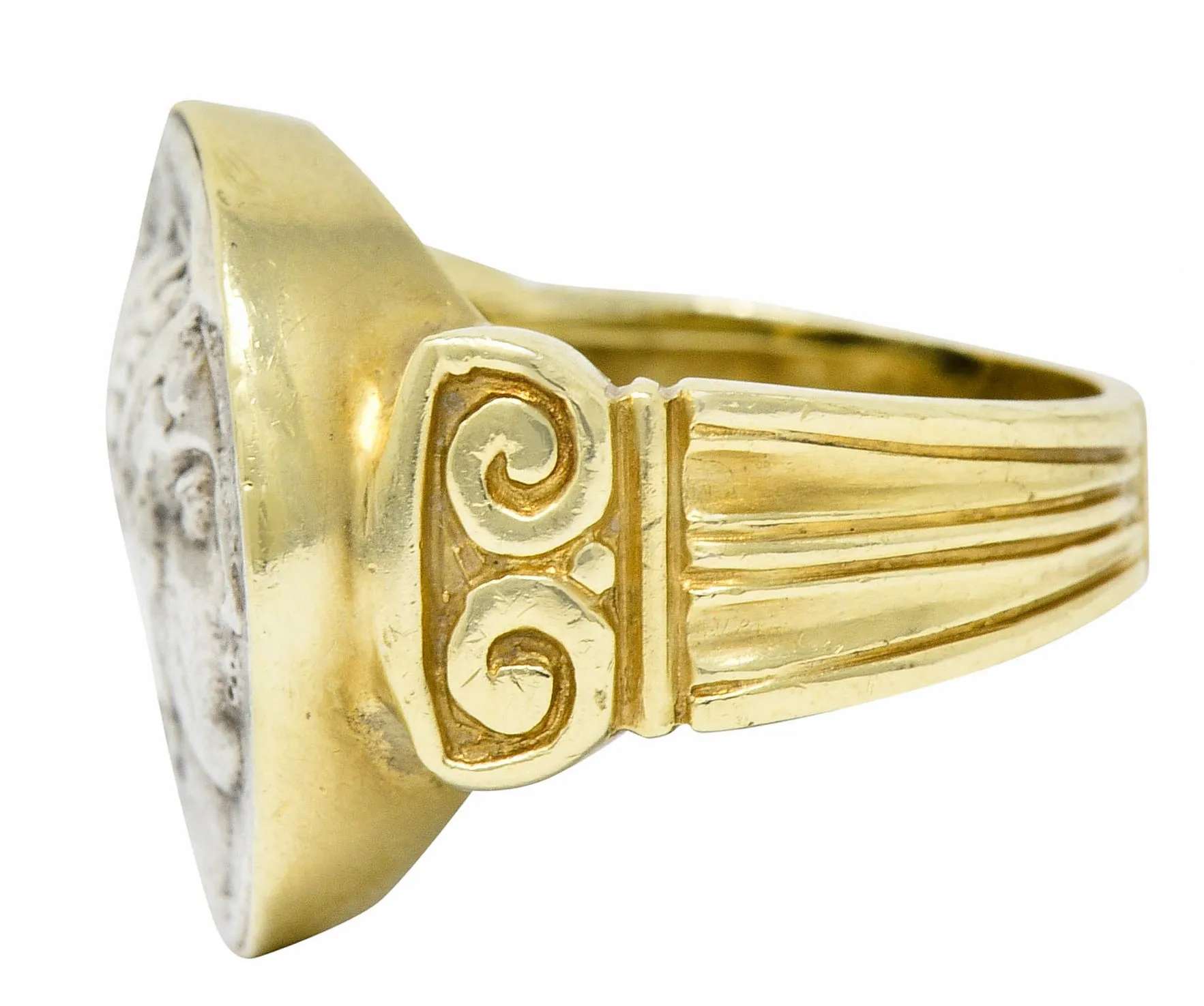 1970's Vintage Ancient Coin 18 Karat Gold Athena & Bull Ring