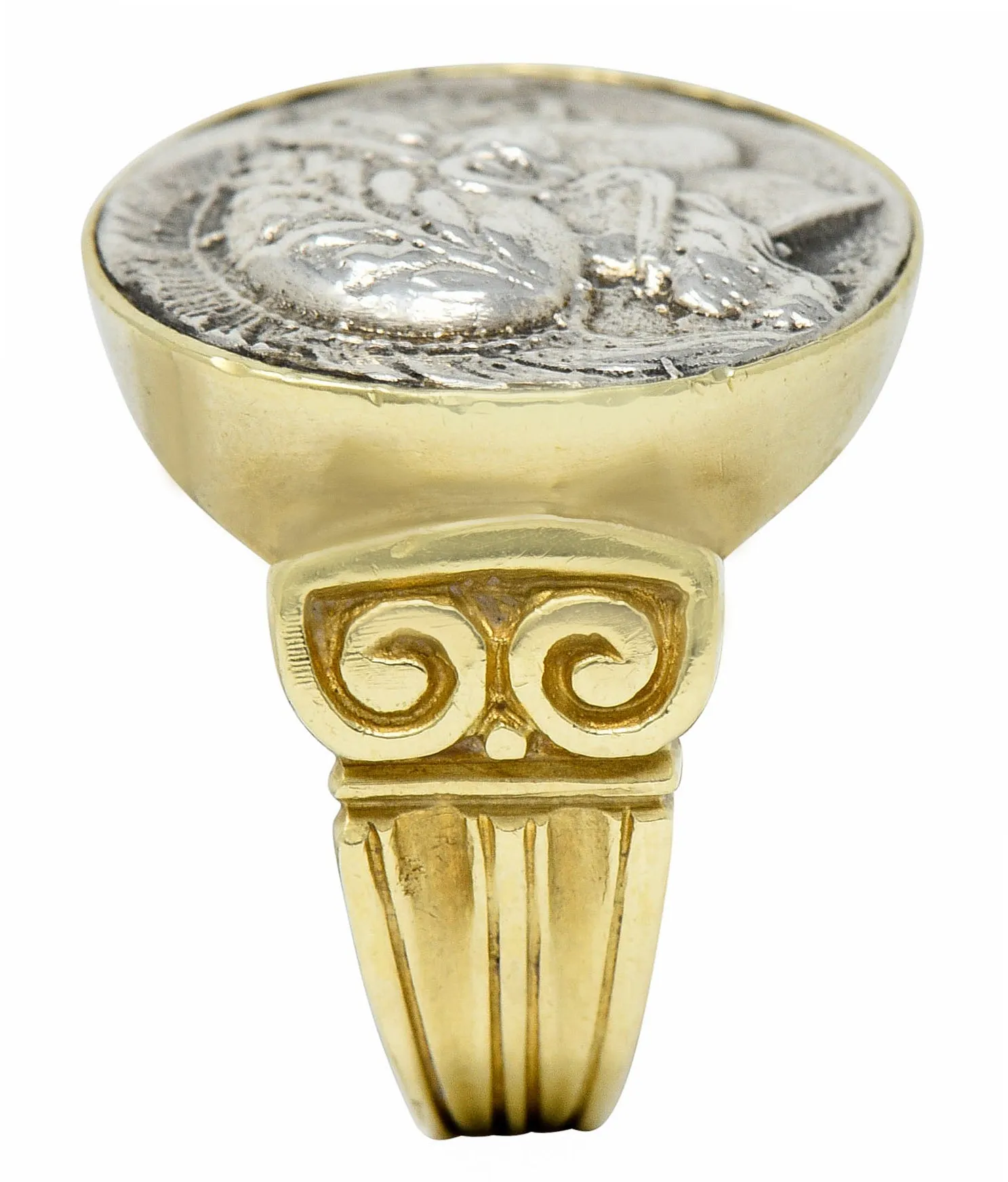 1970's Vintage Ancient Coin 18 Karat Gold Athena & Bull Ring