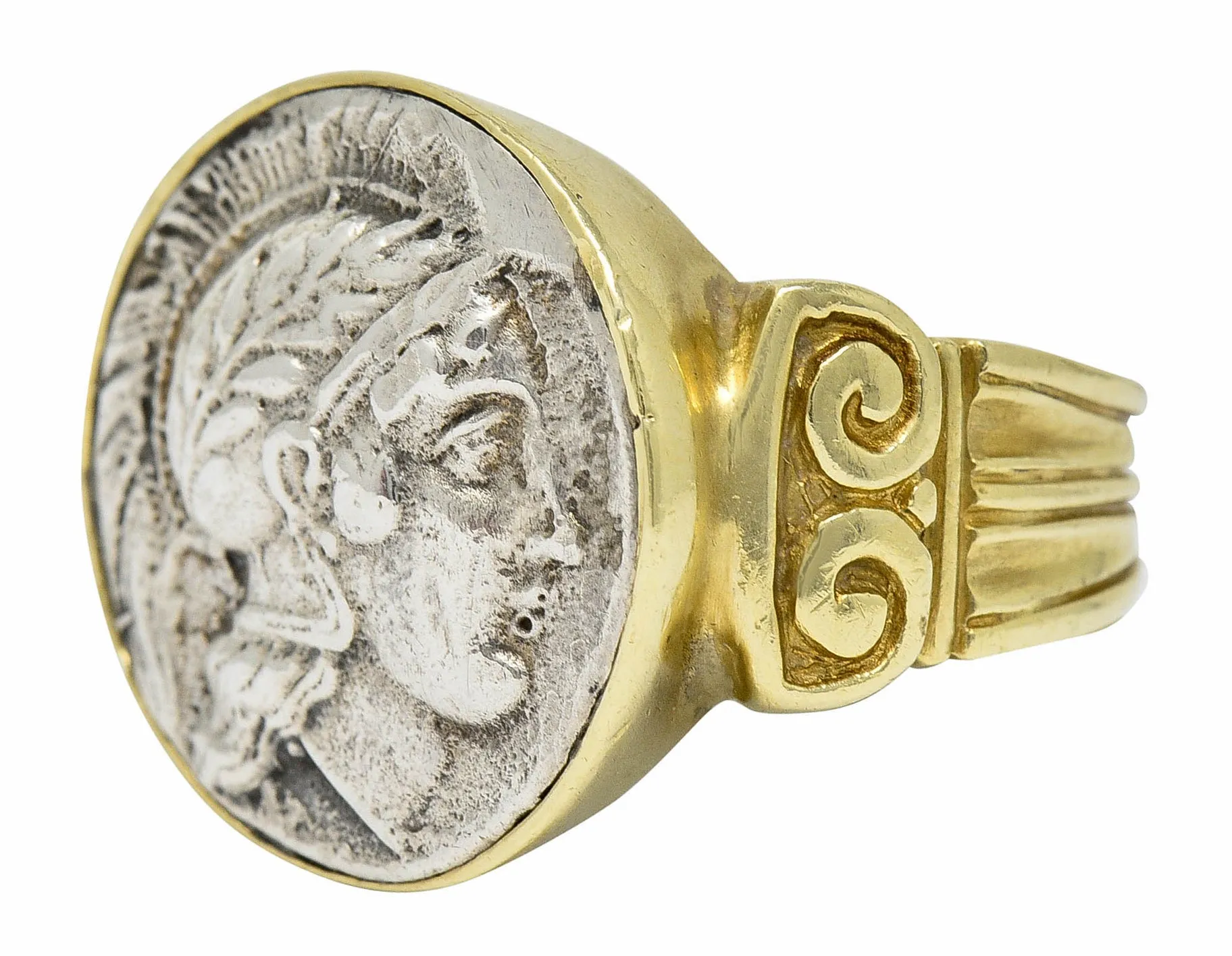 1970's Vintage Ancient Coin 18 Karat Gold Athena & Bull Ring