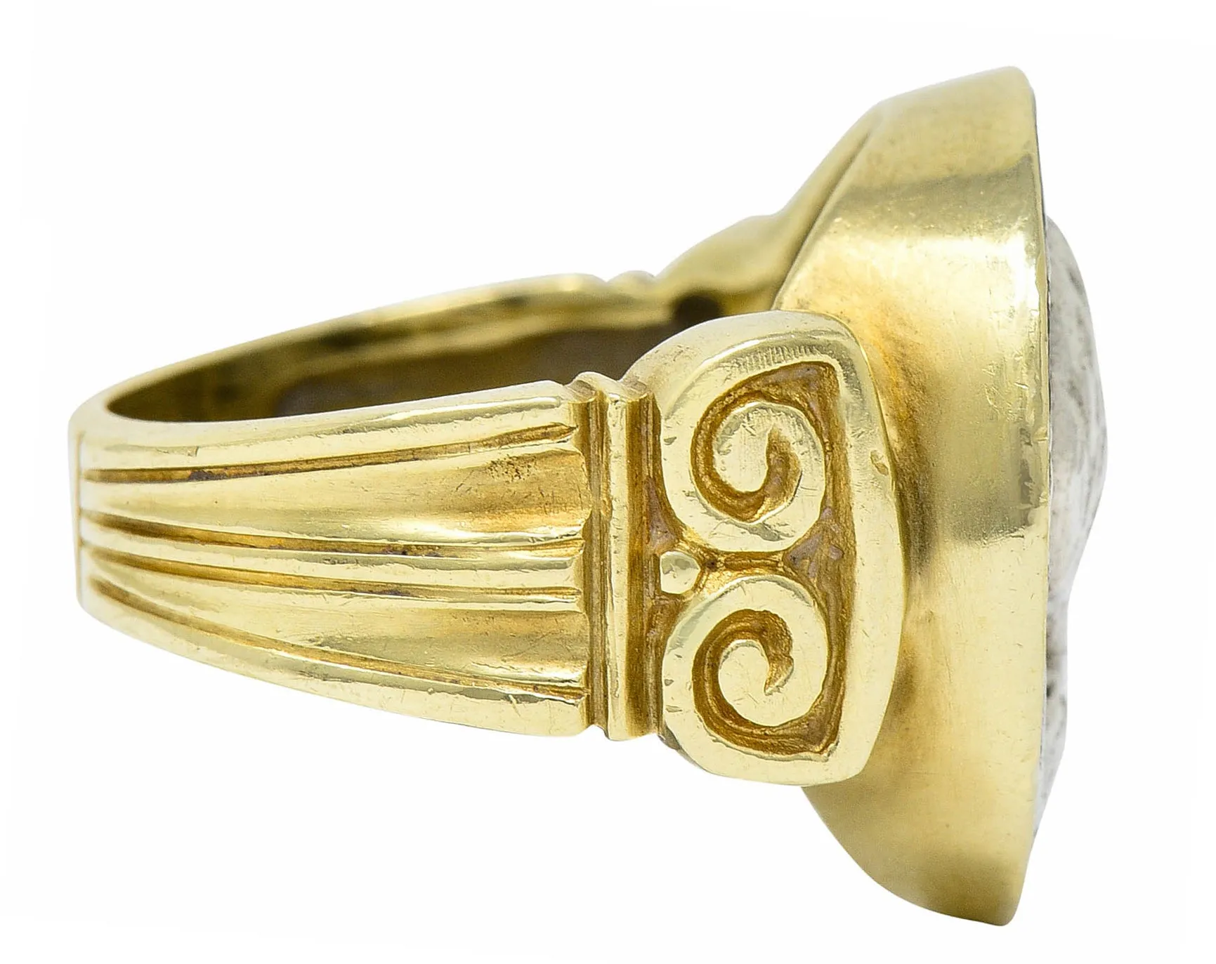1970's Vintage Ancient Coin 18 Karat Gold Athena & Bull Ring