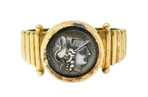 1970's Vintage Athena Antique Coin 14 Karat Gold Band Ring