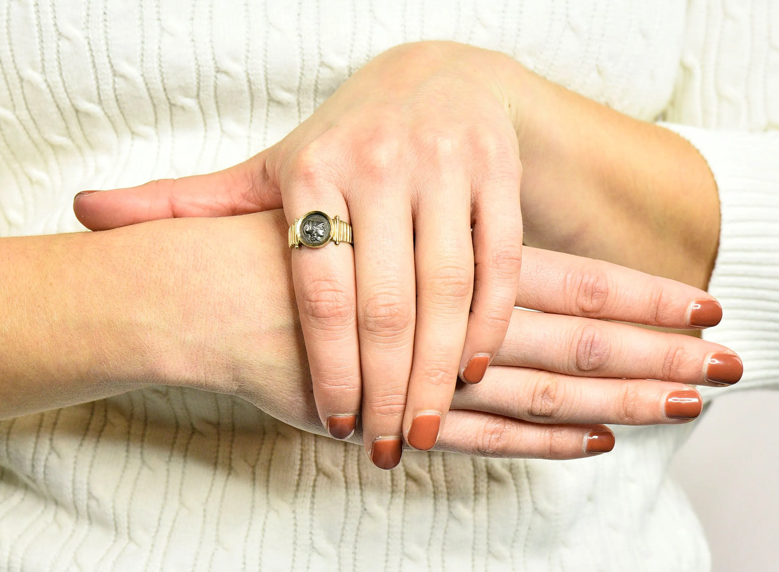 1970's Vintage Athena Antique Coin 14 Karat Gold Band Ring