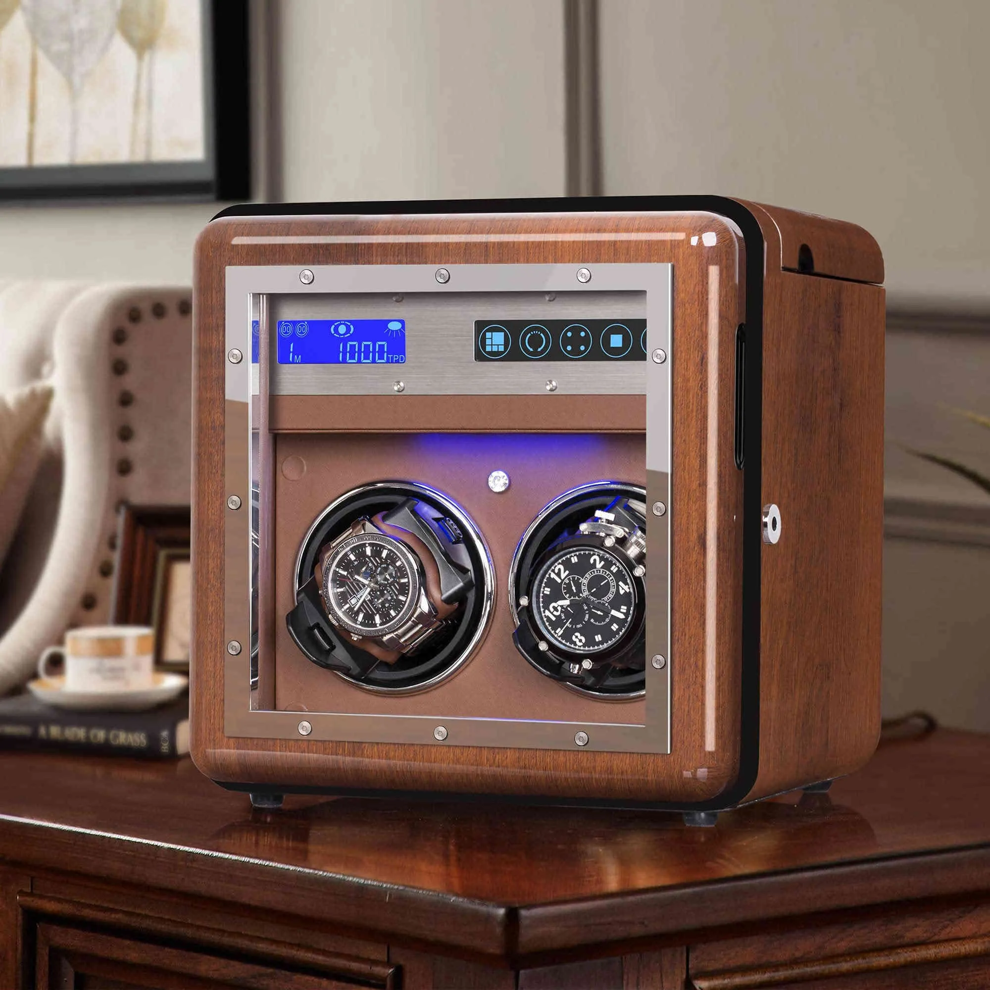 2 3 Walnut Wood Automatic Watch Winder, LUKDOF