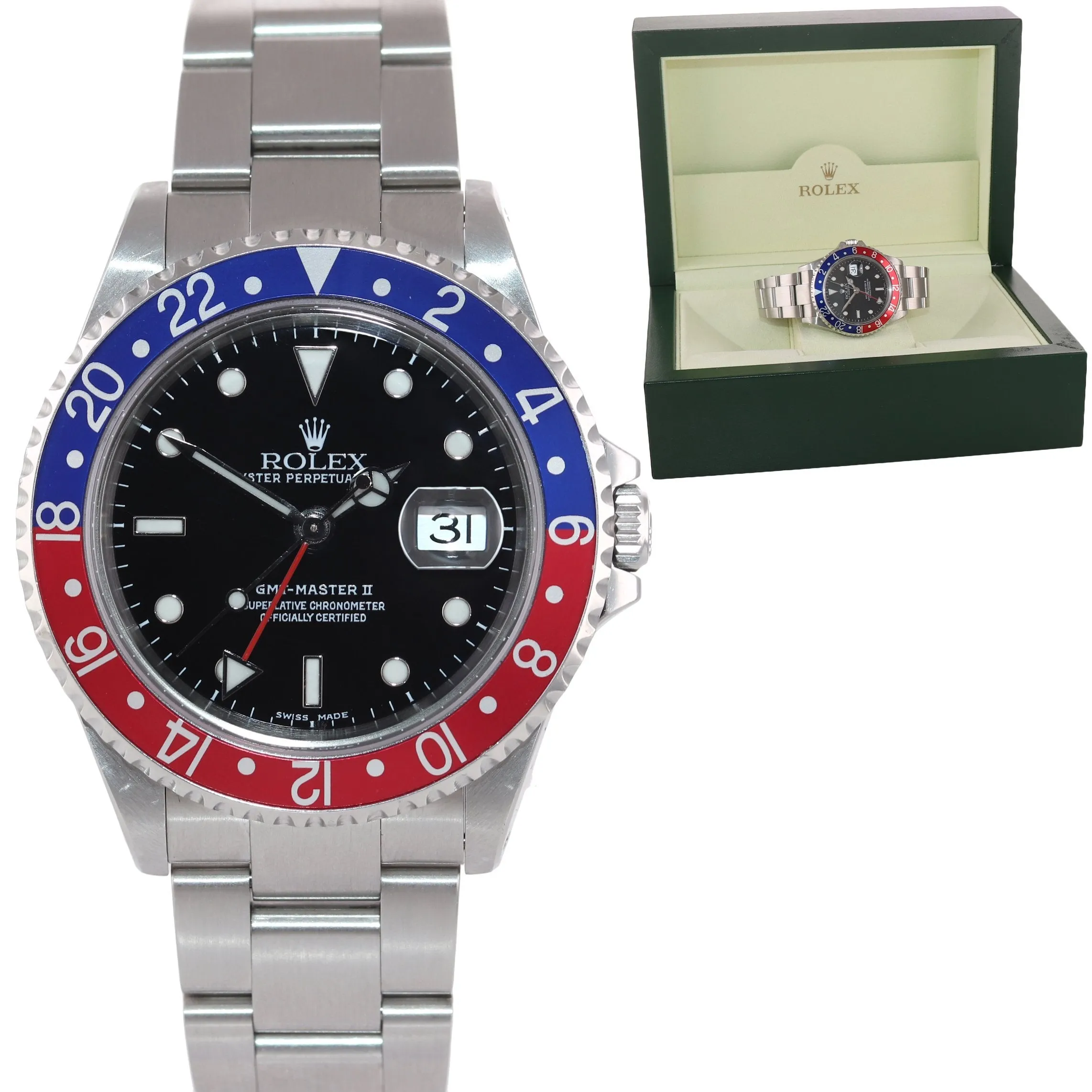 2002 Rolex GMT-Master II Pepsi Steel Blue Red 16710 Watch SEL Box