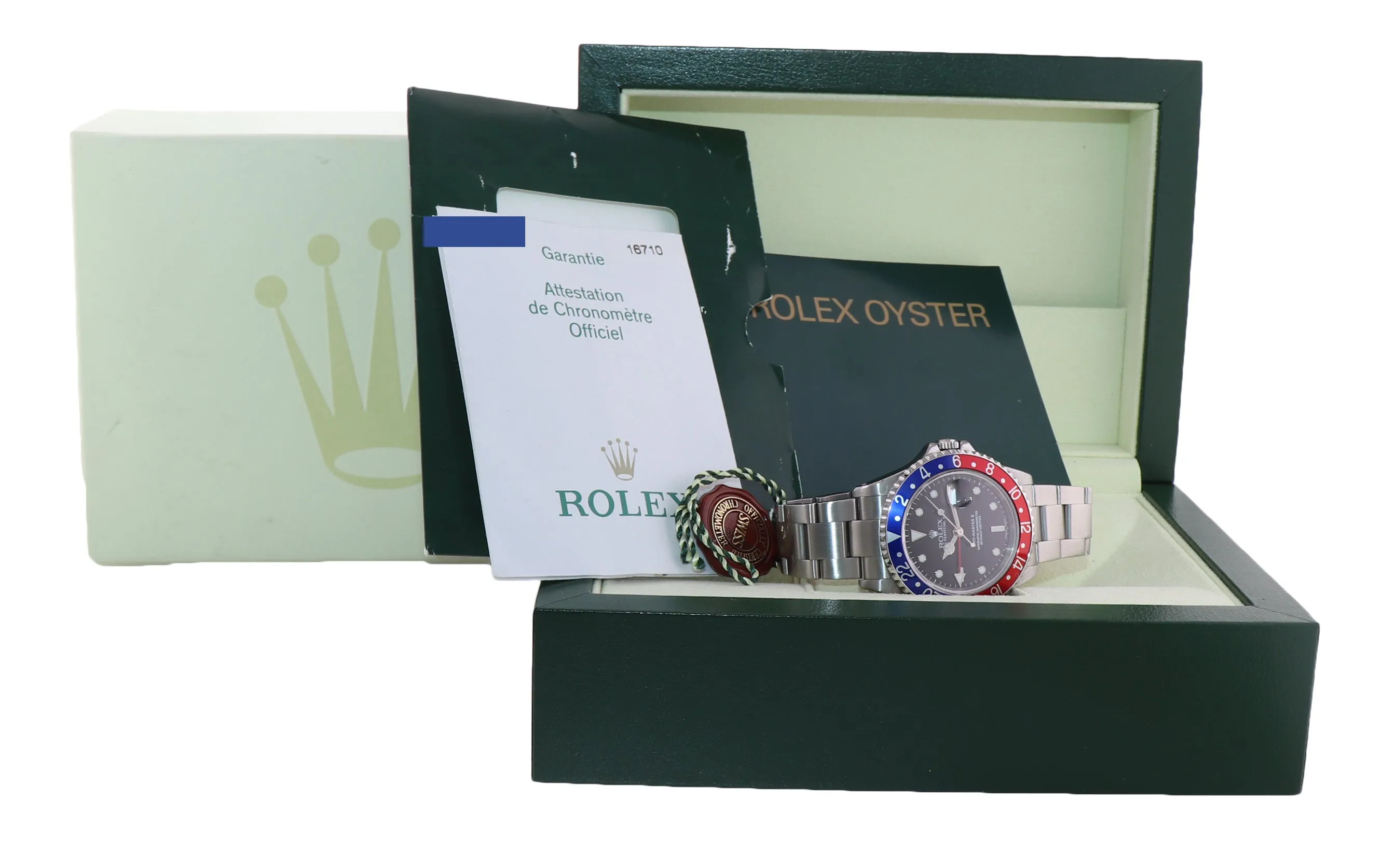 2003 PAPERS Rolex GMT-Master 2 Pepsi Blue Steel 16710 BLRO SEL Watch Box