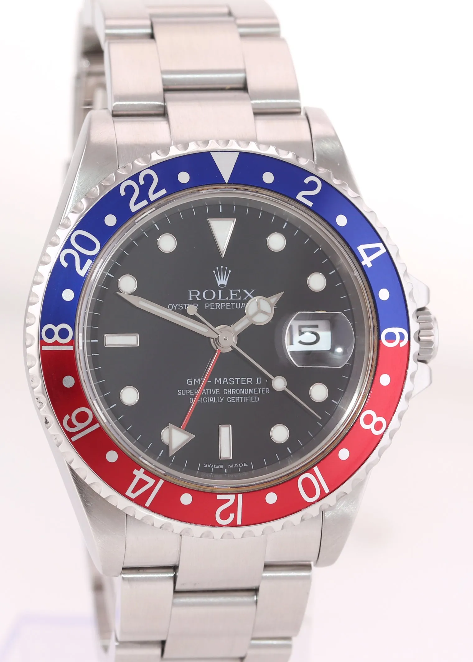 2004-2005 Rolex GMT-Master 2 Pepsi Steel 16710 Watch No Holes Black Dial Watch