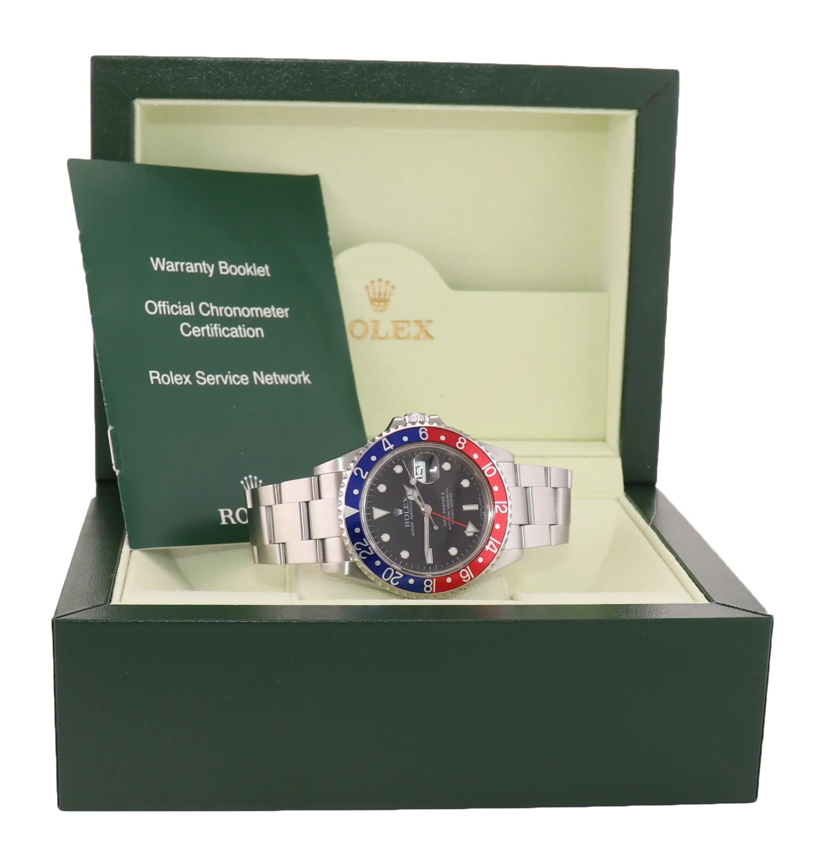 2004-2005 Rolex GMT-Master 2 Pepsi Steel 16710 Watch No Holes Black Dial Watch