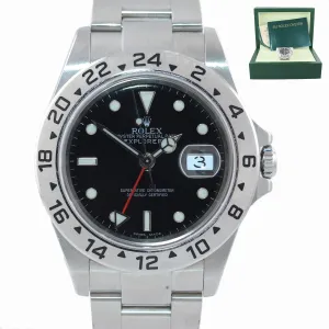 2007 NO HOLES Rolex Explorer II 16570 Stainless Steel Black Date GMT 40mm Watch