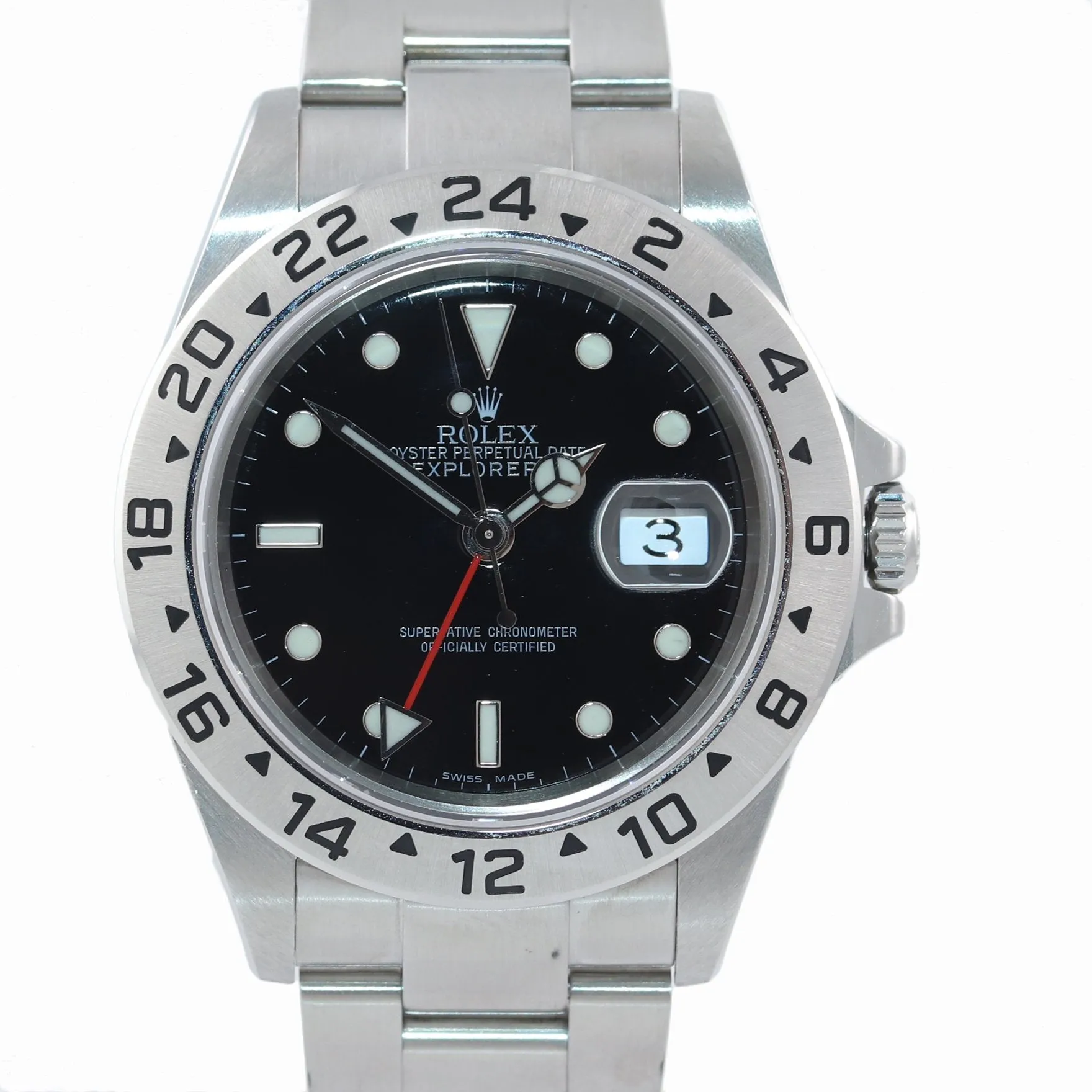 2007 NO HOLES Rolex Explorer II 16570 Stainless Steel Black Date GMT 40mm Watch