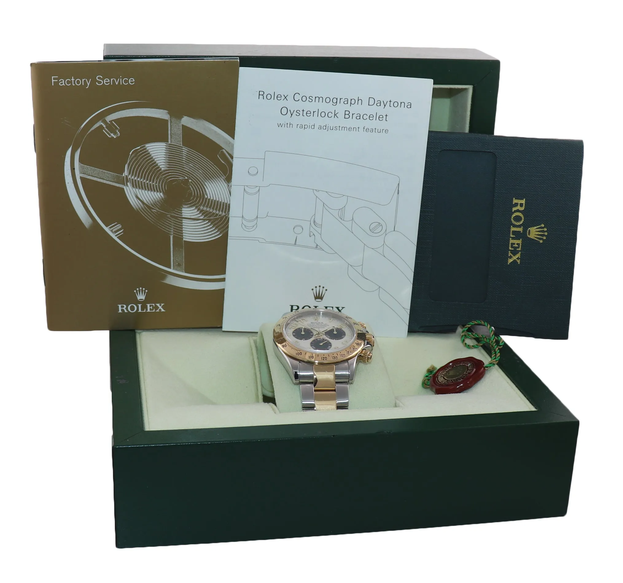 2008 Rolex Daytona 116523 White Panda Steel 18k Yellow Gold Two Tone Watch Box