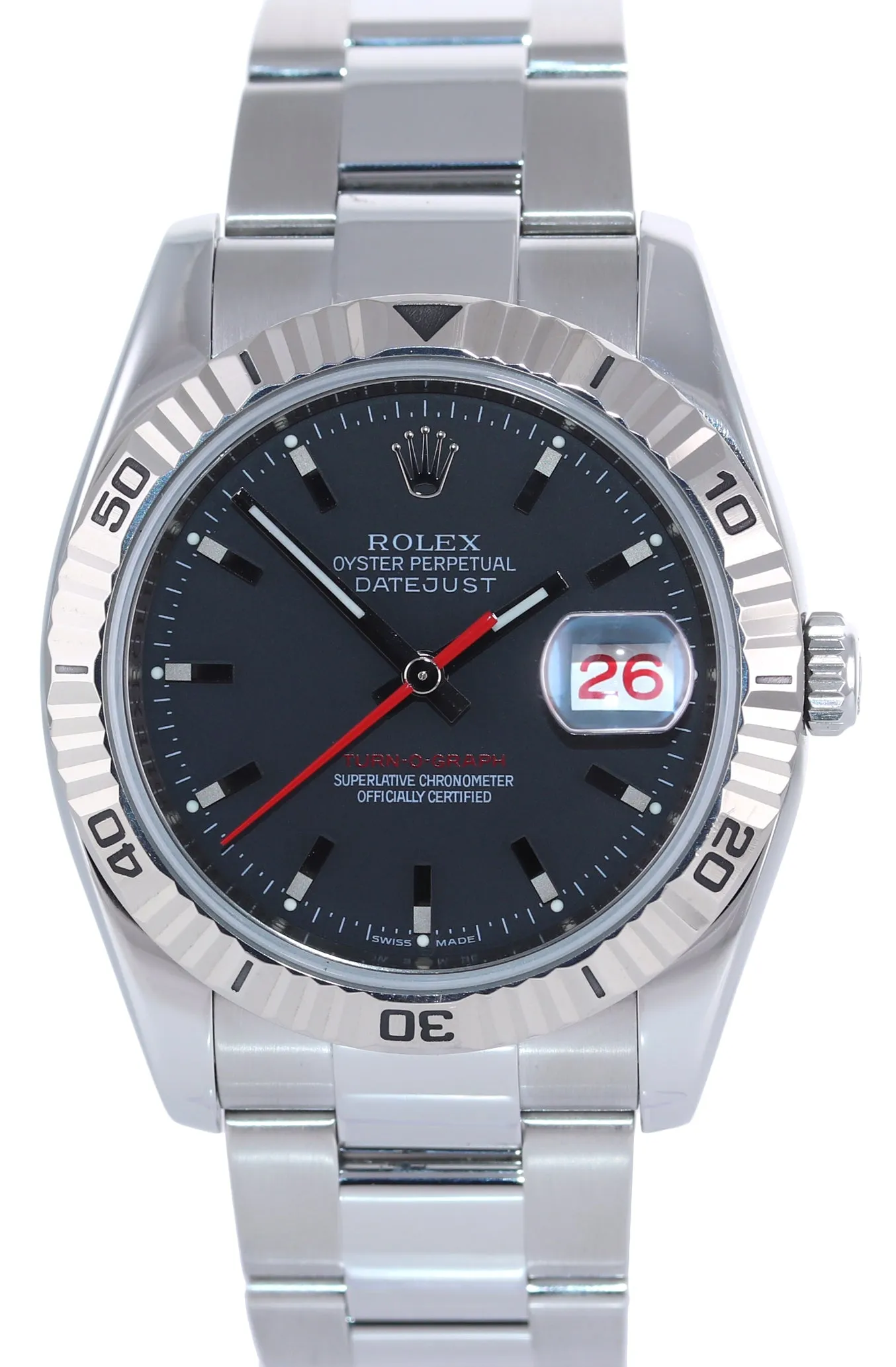 2009 Rolex DateJust 116264 Turn-O-Graph Thunderbird Grey White Gold 36mm Watch
