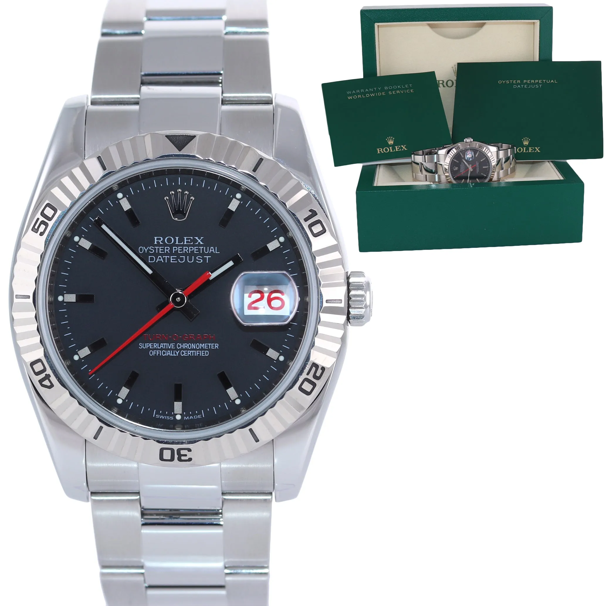 2009 Rolex DateJust 116264 Turn-O-Graph Thunderbird Grey White Gold 36mm Watch