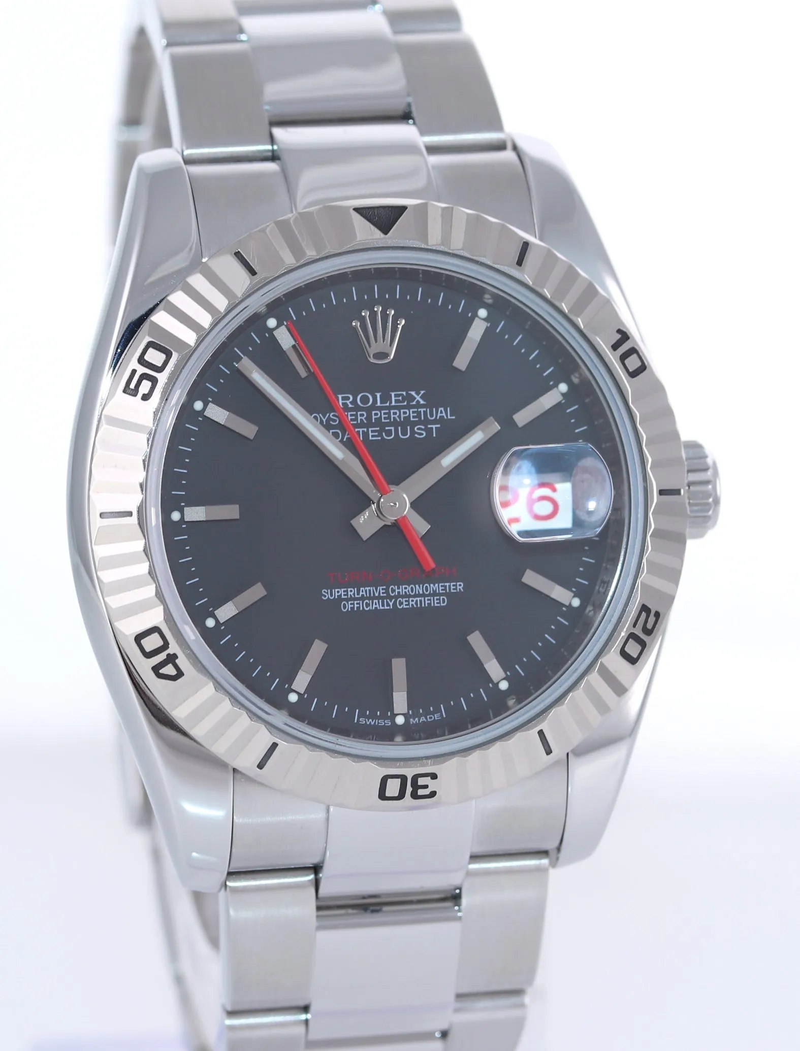2009 Rolex DateJust 116264 Turn-O-Graph Thunderbird Grey White Gold 36mm Watch
