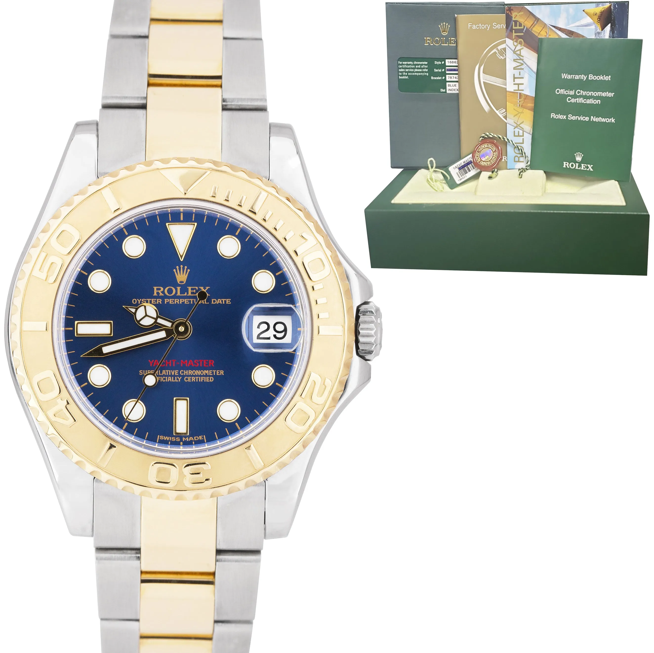 2013 REHAUT Rolex Yacht-Master Two-Tone Mid-Size BLUE 35mm Watch 168623 FULL SET