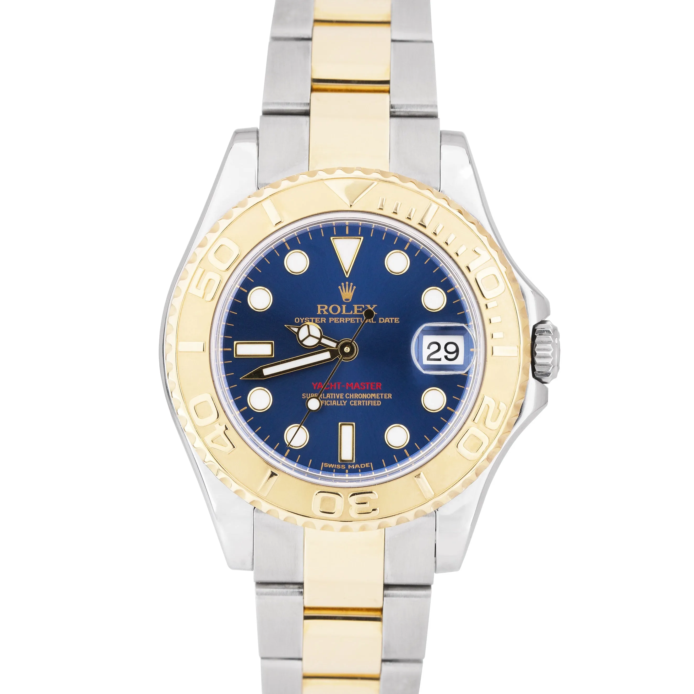 2013 REHAUT Rolex Yacht-Master Two-Tone Mid-Size BLUE 35mm Watch 168623 FULL SET